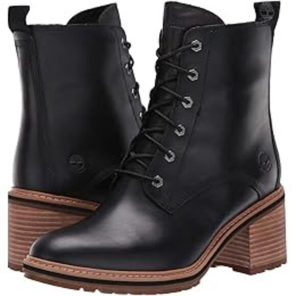 Sassy AF! Timberland *waterproof* lace-up heeled boots, size 10M, black leather - Picture 4 of 4